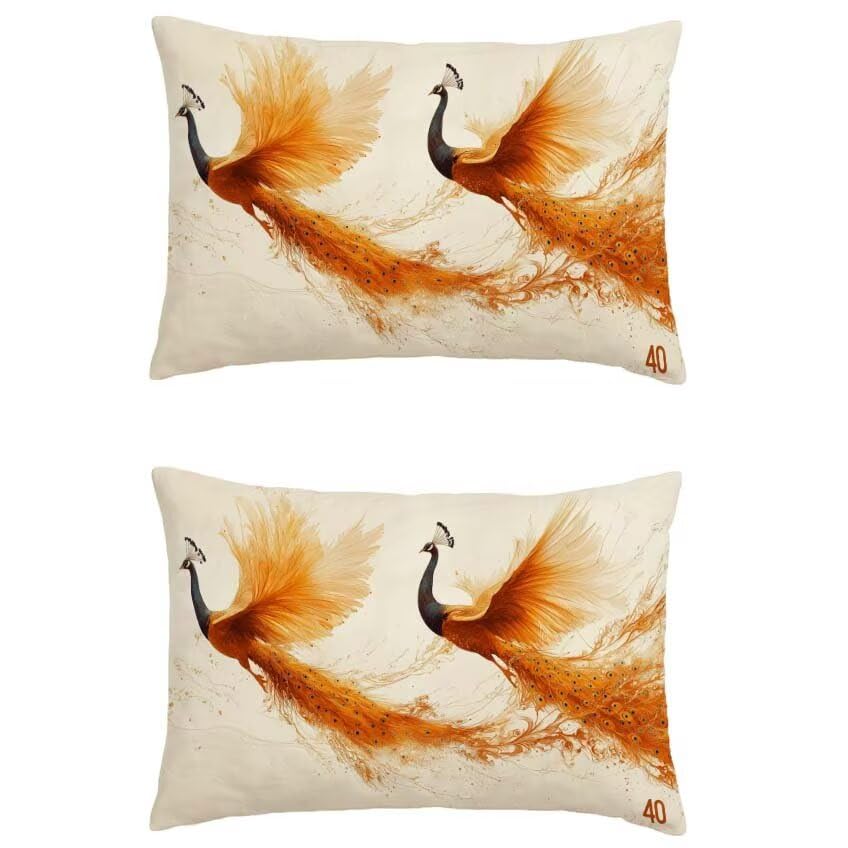 Housse coussin exterieur paon lin imperméable orange brûlée 50x90cm
