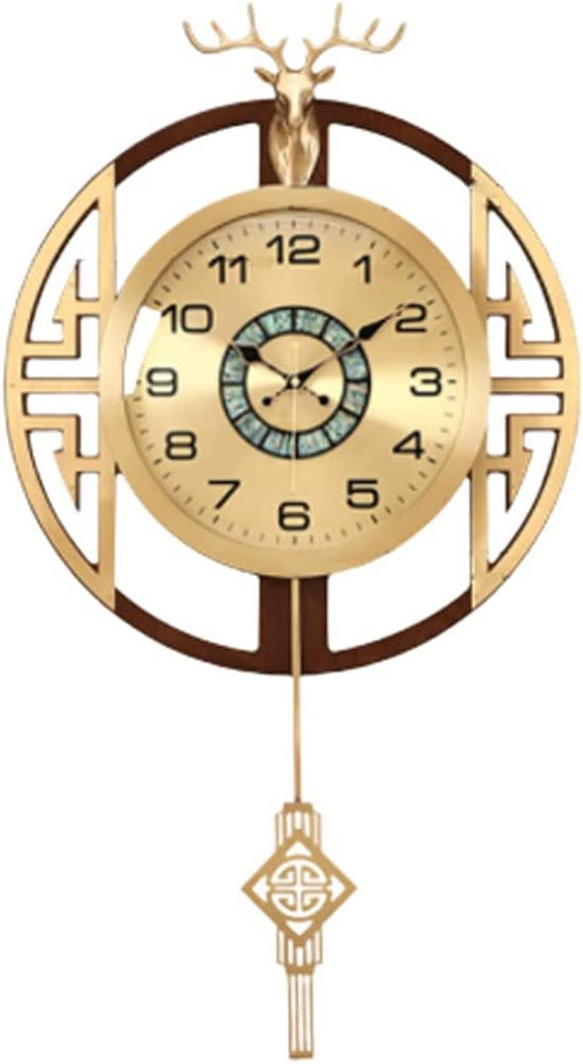 SaryEdge Wall Clock Art Large Wall Clock Metal Wall Clock with Date,Month,Day of Week Silent Non-Ticking Operated Clock with Pendulum Creative Deer Decor Wall Decor Clock,-I,B-B,B-B