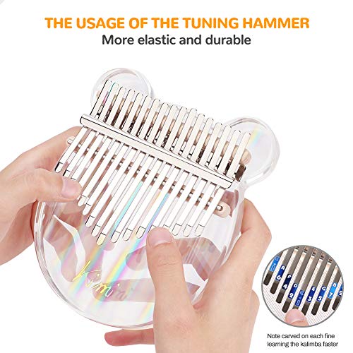 Achort Kalimba 17 toetsen duim piano, transparante acryl vinger piano met tuning hamer studie-instructie, duim piano… - Image 6