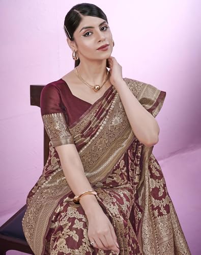 Image of SIRIL Women's Banarasi Soft Silk Saree Pure Silk with Unstitched Blouse Piece