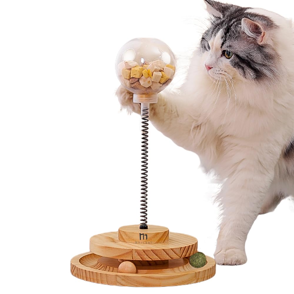Marchul Interactive Double 2-Layer Circle Ball Track Toy for Indoor Cats with Spring Treat Ball and Automatic Slow Feeder