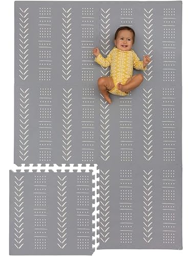 Image of Childlike Behavior Baby Play Mat - 72x48-Inch Tummy Time Mat - 6-Piece Interlocking Foam Floor Tiles for Toddlers - Soft Waterproof for Floor Play and Crawling - Grey