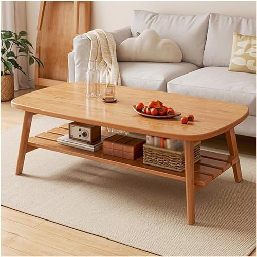 Mesa Plegable de Madera Ovalada, Mesa de Centro con Estante de Almacenamiento de 2 Niveles, Patas de Madera Maciza, Mesa Auxiliar de sofá pequeña, para Sala de Estar, apartamento,