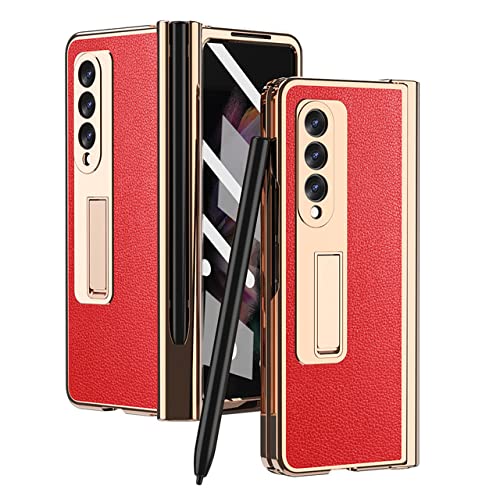 Charnière à fente pour crayon étui rouge litchi pour Samsung Z Fold 3 5G antichoc