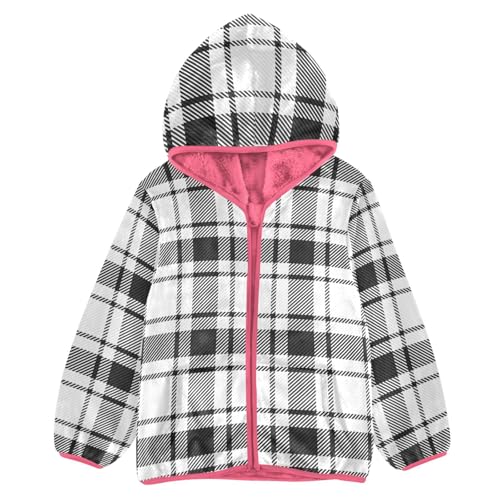 GuoChe White Black Plaid Big Girls Jackets With Sherpa Lining