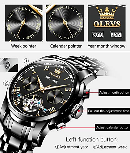 Image of OLEVS Automatic Watch for Men Self Winding Mechanical Luxury Business Stainless Steel Multi Calendar Waterproof Luminous Wrist Watches
