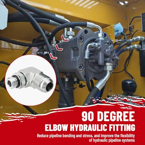 Image of 5 Pack 90 Degree Elbow Hydraulic Adapter Fittings: 3 /4 inch JIC 37 Male x #8 SAE /ORB Male, Hydraulic Hose End Connectors with Protection Cover - 6801-12-08