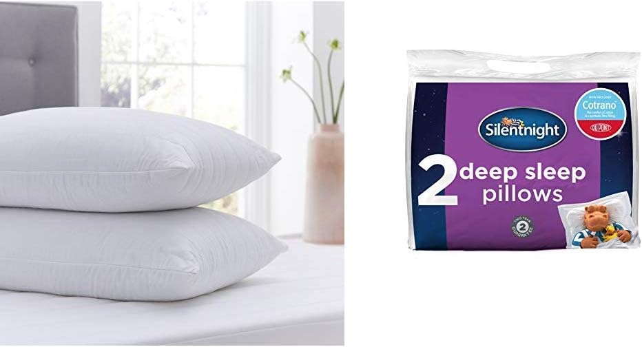 Silentnight Quilted Pillow Protector Plus, White, Pack of 2 with Silentnight Deep Sleep Pillow Pair with DuPont - White