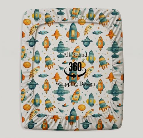 Image of VAS COLLECTIONS Single Bed Fitted Bedsheet 36x72+8 Inches with 1 Pillow Cover | 180 TC Microfiber Elastic Bed Sheet | Soft Breathable Cute Printed Design for Kids & Couples (Kid Rocket Print)