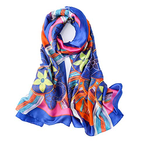 QYX Bufanda de Seda Para Mujer Ligera Moda Atrapasueños Morado Bufanda de Seda de Morera Gran Protector Solar Chal Abrigo Impreso Bufanda de Cinta Larga Bufanda Cover