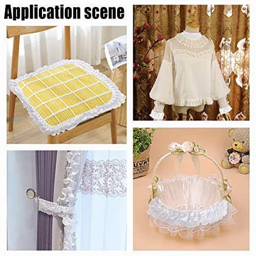 Olycraft 32.8Yards White Organza Lace Ribbon 1.6 Inch Wide Two Tone Satin Organza Lace Edge Trim Pleated Satin Organza Lace Edge Gather Ruffle Trim Ribbon For Wedding Bridal Clothing Decoration #TOP5