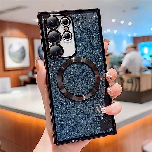 Coque Samsung S23 Plus claire magnétique avec housse de protection à paillettes noires de luxe