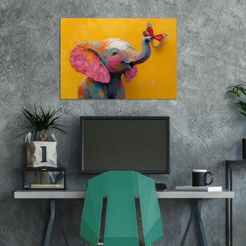 Impression d'art éléphant coloré sur toile encadrée de qualité