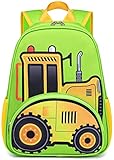 BTOOP Toddler Backpack Boys Cute Kids School Backpack Preschool Kindergarten Bookbags Nursery Daycare Toddler Bags, Tractor-fluorescent Green