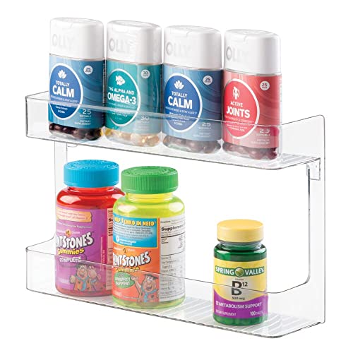 Mdesign Plastic Wall Mount, 2 Tier Storage Organizer Shelf For Bathroom, Kitchen; Holds Vitamins, Supplements, Aspirin, Medicine Bottles, Nail Polish, Cosmetics And More, Ligne Collection - Clear #TOP1