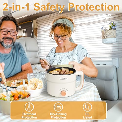 Stariver 1.5L Electric Hot Pot with Dual Power - Mini Portable Non-Stick Noodle Cooker for Ramen, Soup, Pasta, Egg, Oatmeal - Overheat & Boil-Dry Protection - Ideal for Dorm, Office, Travel Gift - Image 5