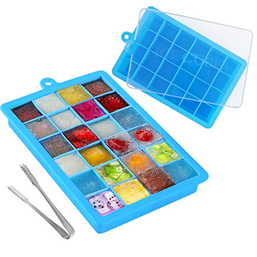MOSOTECH Bandejas Hielo de 2 Packs, Cubitera Hielo Silicona con Tapa, Certificada LFGB y Sin BPA, Moldes Silicona para Refrigeradas, Whisky, Cócteles, Chocolate y Repostería - Azul
