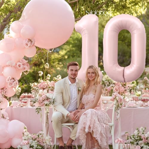 Image of 40 Inch Light Pink Number 10 Balloon 0-9 10th Foil Big Giant | Digital for Birthday Anniversary Graduation Decorations