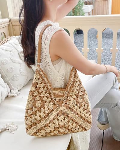 Image of Rejolly Straw Hobo Bag for Women Tote Bag Summer Vacation Beach Handbags Boho Bohemian Style Shoulder Purse