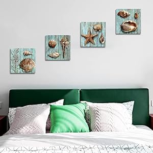 Rusticseashellwallartbeachdecorcoastaltealblueconchshellcanvasprintsfarmhouseoceanwalldecornauticalbeachystarfishpictureslivingroombathroombedroomhomedecorations12x124pcs Urban Country Home Decor Rustic seashell wall art beach decor coastal teal blue conch shell canvas prints farmhouse ocean wall decor nautical beachy starfish pictures living room bathroom bedroom home decorations 12×12 4 pcs urban country home decor