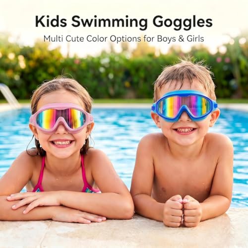 Image of Kids Swim Goggles for 3-14,Anti-Fog,Anti-UV,No Leak,Wide View Swimming Goggles for Boys Girls Youth Toddler