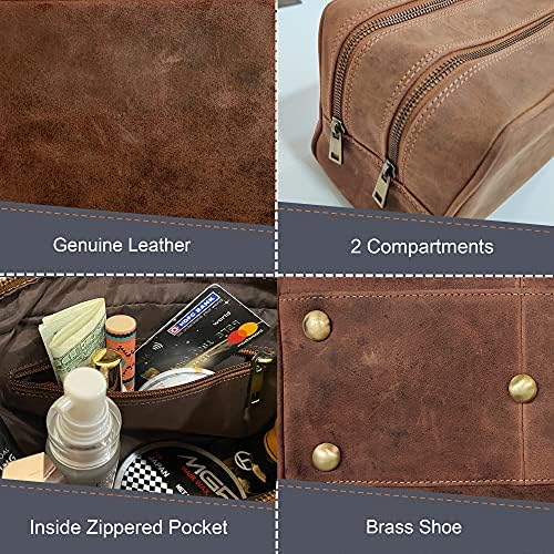 Genuine Leather Handmade Travel Toiletry Bag - Wash Bag, Shaving Kit & Make Up Kit - Travel Gift for Men & Women by Rustic Town