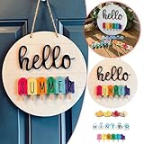 Interchangeable Wooden Seasonal Hello Sign, Four Seasons Replaceable Door Plate Seasonal Table Block Front Door Decorative Door Plate for All Season Decorations (Yellow)