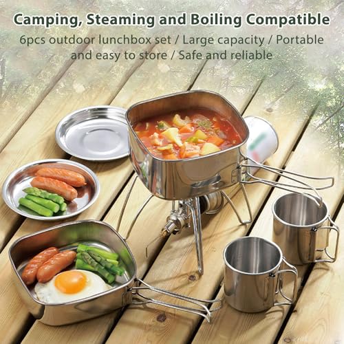 Set de Cocina Portátil para Camping BAFOVY de Acero Inoxidable con 6 Piezas Apilables para 2-3 Personas miniatura 3