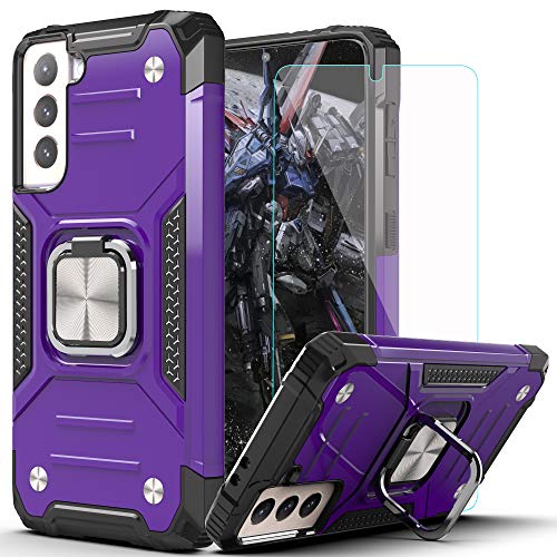 S21 5G Case Galaxy S21 5G Case Samsung S21 5G Cases with HD Screen Protector,AYMECL Armor Grade Cases with Rotating Holder Kickstand Non-Slip Hybrid Rugged Case for Samsung Galaxy S21 5G Purple
