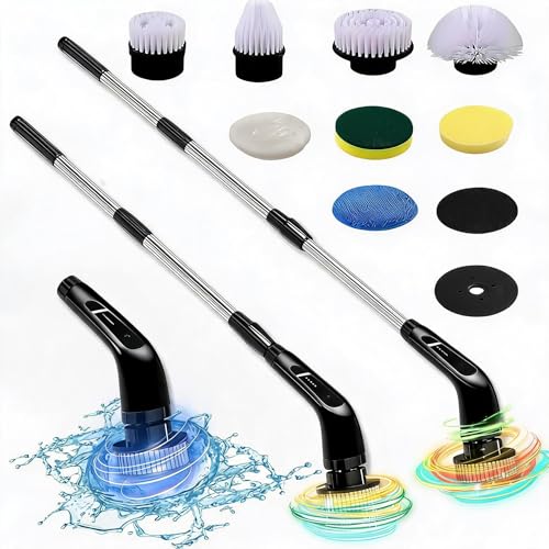 Image of Electric Spin Scrubber- Ditch the Scrubbing! Long Handle Shower Scrubber with 9 Replaceable Heads - 2 Speed Cordless Brush Ensures Long Battery Life, Modern Design! (Black)