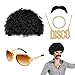 Produktbild VIKSAUN Hippie Kostüm Set, Herren Hippie Perücken Kostüm Zubehör Set, Afro Perücke, Hippie Perücke Herren, Schnauzbart, für 60er 70er 80er Hippie Kostüm Disco Thema Party, Cosplay, Halloween (5 Pcs)