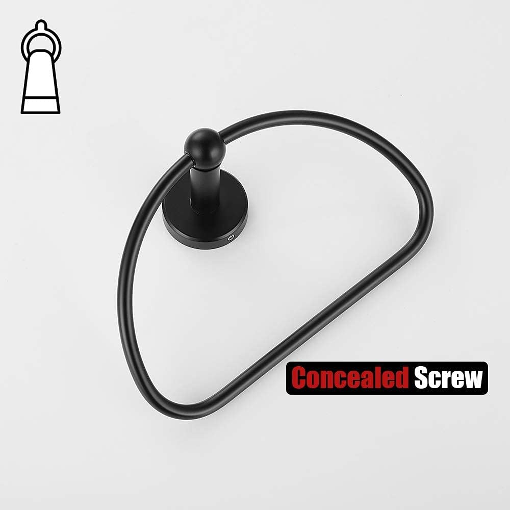JQK Towel Ring Matte Black, Stainless Steel Half Ring Towel Holder for Bathroom, 7 Inch Brushed Finished Wall Mount, TR160-PB