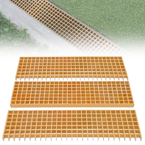 3PCS Fiberglass Drain Grate, 39.4 X 10.6in FRP Molded Grating 1,100LBS Capacity, 1.5