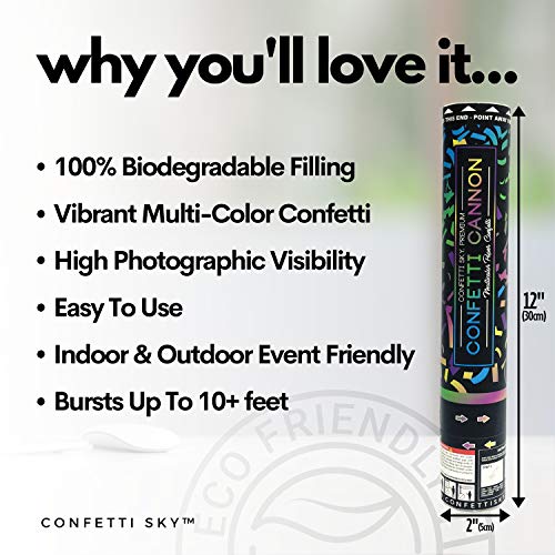 Confetti Sky [6 Pack] 12 Inch Confetti Cannons | Multicolor Biodegradable Confetti Poppers For Wedding Celebration, Birthday Party, Pranks, Graduation, Christmas Eve And New Year Celebration #TOP2
