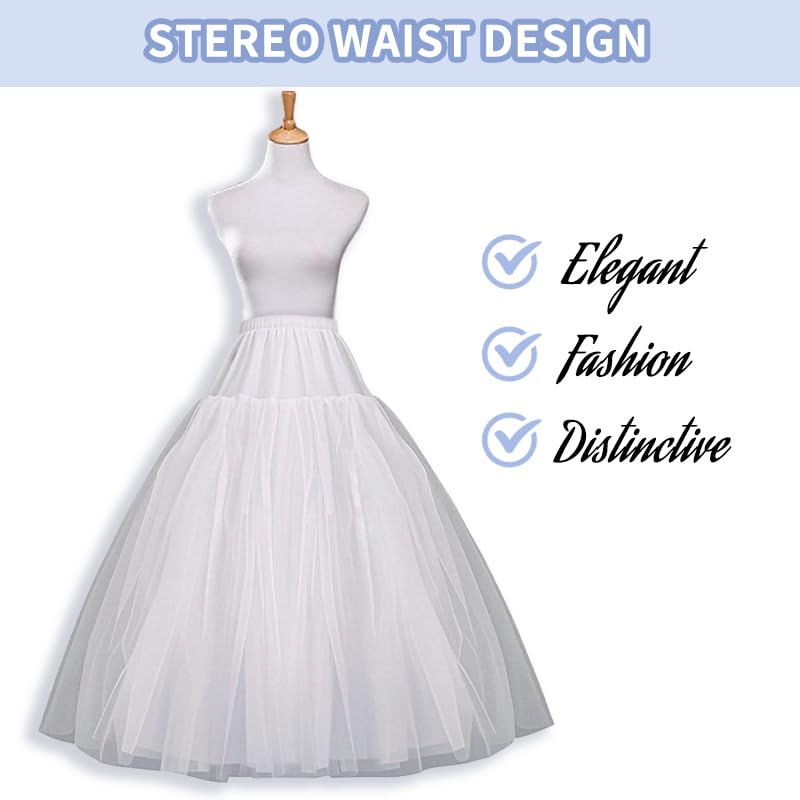 A-Line Hoopless Petticoat Crinoline Underskirt Slips 4 Layers Floor Length Slips for Wedding Dress White3