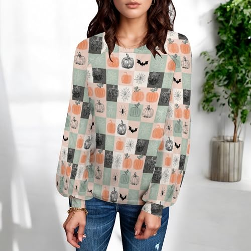 domirica Halloween Sweatshirt For Women Funny Halloween Tops Long Sleeve Lightweight Sweatshirts Vintage Comfy Clothing - Image 3