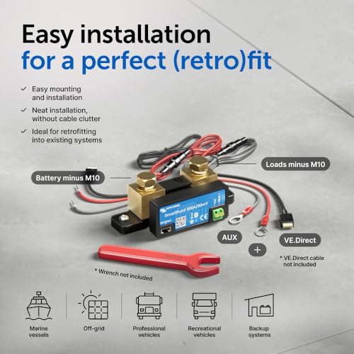 Victron Energy Smart Battery Shunt - Battery Monitor (Bluetooth) - Victron Smart Shunt with Detailed in-app Insights - 6.5V-70V, 500 amp