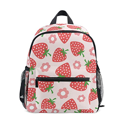 Kids Backpack for Girls Strawberry Cute Pink Toddler Bags Children Preschool Kindergarten Small Chest Strap 3-8 Years Old