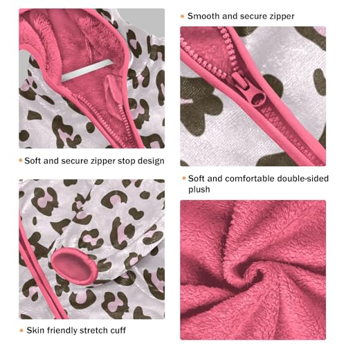 OTVEE Pink Leopard Skin Animal Print Kids Hoodie Jacket Fall Spring Full Zip Warm Outwear Coat3