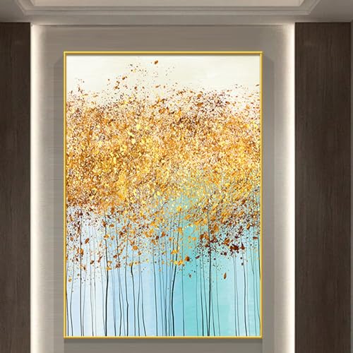 [JUI3N] インテリア 絵画 装飾 ポスター 玄関 風水 モダン 幸運の木 ゴールド 抽象 インテリア絵 アートパネル 壁の絵 設計21 壁掛け装飾 室内 壁画 開運アート フレーム付き オフィス ホテル 企業 商売繁盛 50*70cm 金運アップ ギフト 新築祝いの商品画像（Amazon）