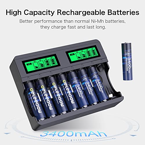 Deleepow Rechargeable Lithium Aa Batteries With Charger, 3400Mwh Aa Rechargeable Batteries, 1.5V Rechargeable Aa Batteries, High Capacity 1500 Cycles- 8 Packs #TOP1
