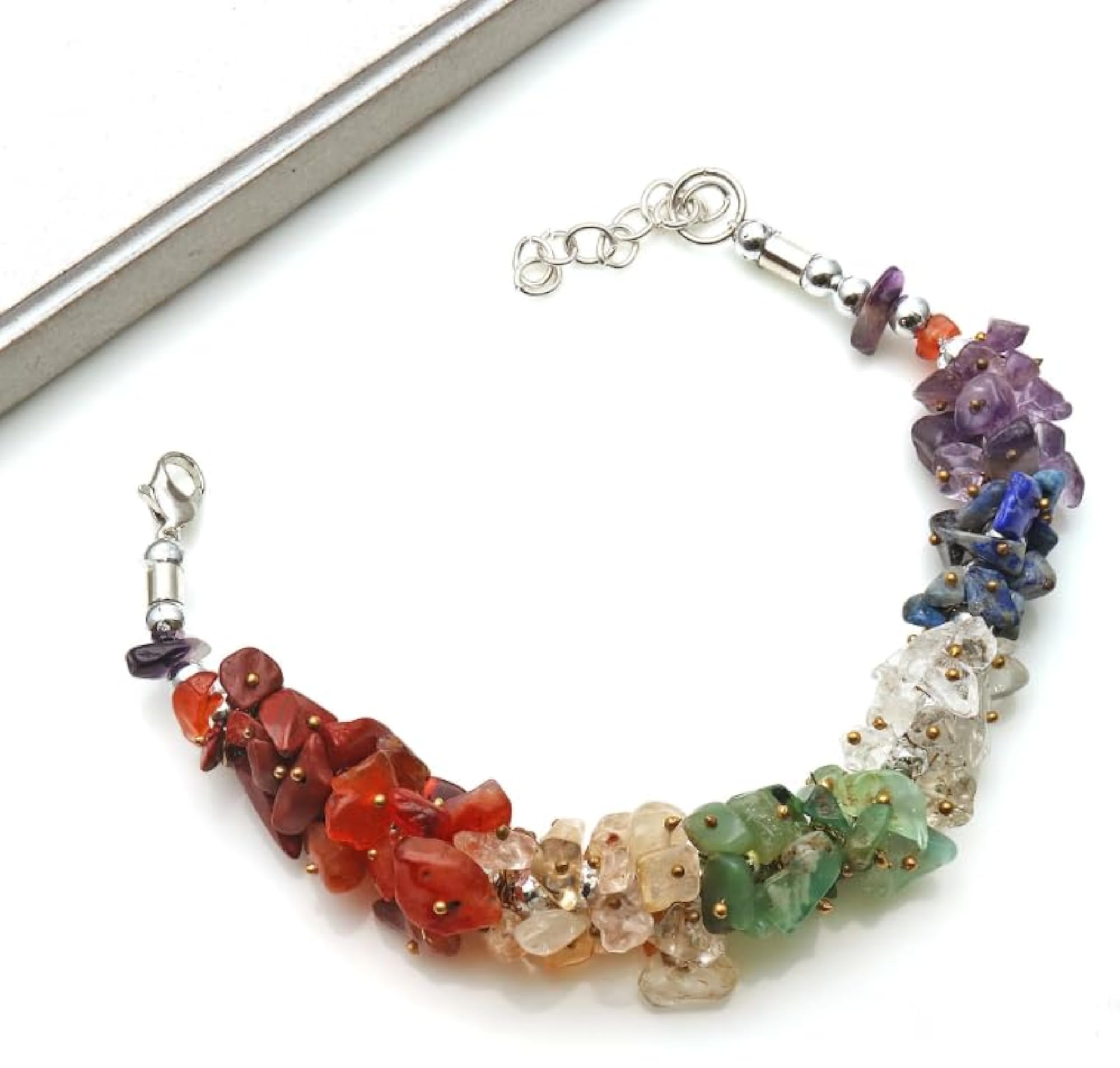 7 Chakra Natural Stone Chips Bracelet, Unisex Healing