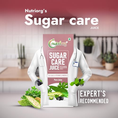 Image of Nutriorg Sugar Care Juice 500ml | Pure & Natural Sugar Care Juice | Controls Blood Sugar Levels | Made with Karela, Amla, Jamun, Methi, Aloe Vera, Haldi, Giloy, Arjun, Neem Ras, Tulsi Ras, Ashwagandha, Gurmar & More Herbs | Ayurvedic Blend for Diabetic Care | Manage Blood Sugar & Insulin Levels