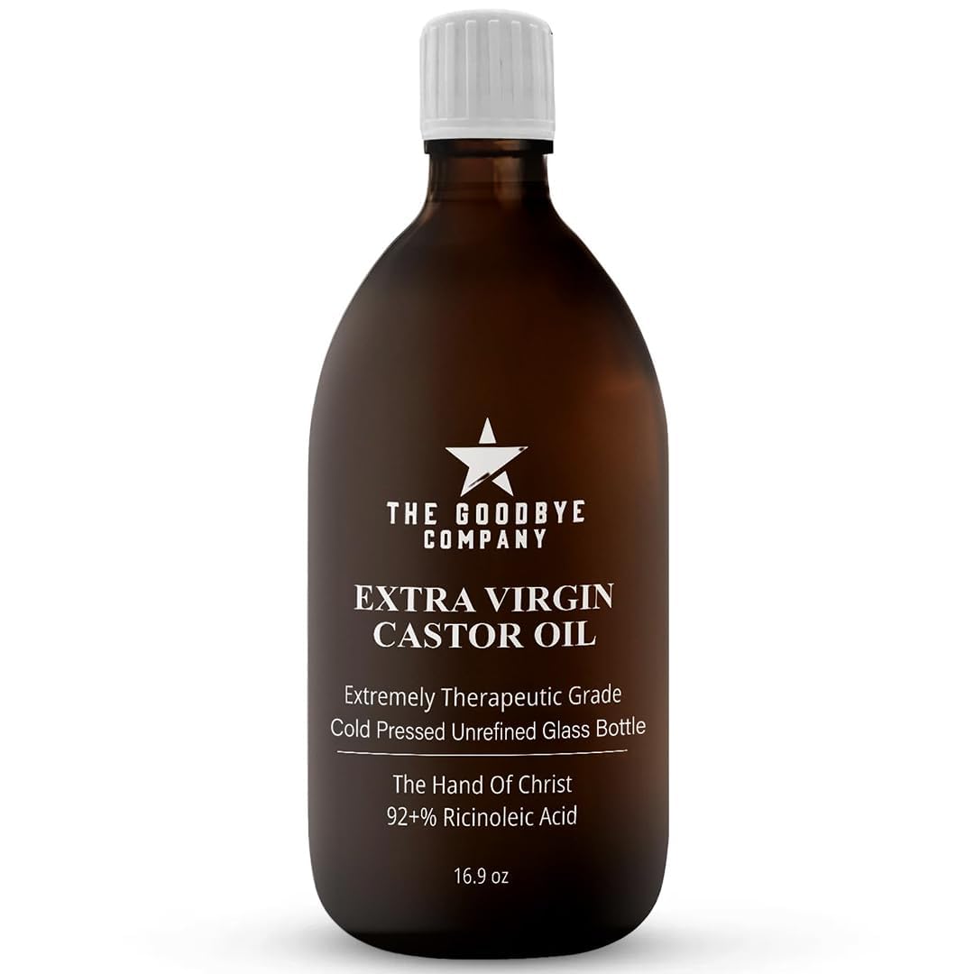 The Goodbye Company Castor Oil USDA Certified Organic Glass Bottle Pure Cold-Pressed(500 mL)100%Natural Virgin Castor Oil Unrefined Moisturise Skin Hair Growth Eyelashes,Hexane&BPA Free 16.90 Ounces