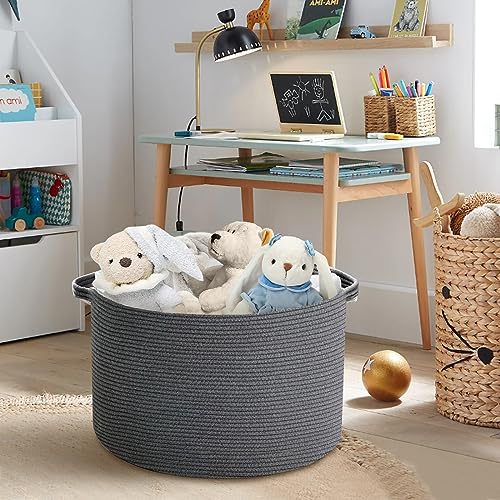 Megasket Large Dark Grey Storage Basket, Woven Cotton Rope Baskets For Storage, Big Blanket Organizer Storage Basket For Living Room, Kids Room Toy Storage Organizer Box thumb #4