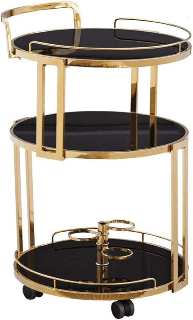 asdchZen Trolley Bar Serving Cart, Cart For Home Kitchen Hotel Serving Trolley Kitchen Trolley Catering Trolley Bar Cart Side Table Gold Round Tea Trolley For Kitch