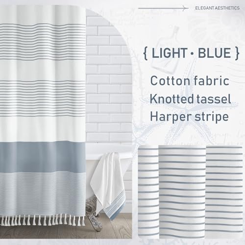 Awellife Blue Shower Curtain Beach Ocean Coastal Nautical Shower Curtain for Bathroom Stripe Tassel 72 X 72 Inches Cotton - Image 3