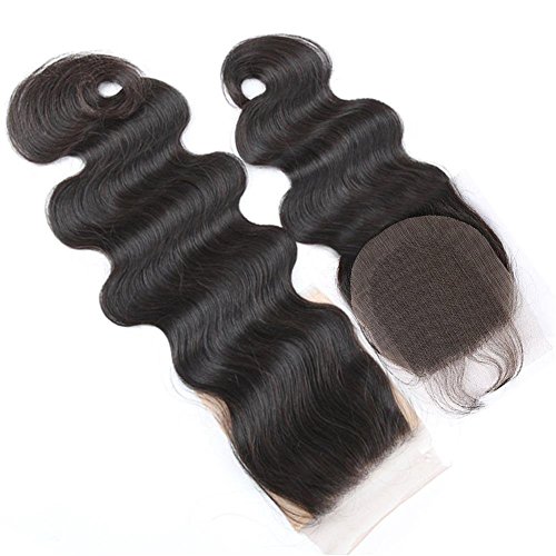 Boby Wave 4x4 Free Part Lace Closure with Baby Hair Natural Black Brazilian Virgin Human Hair Closures No Bleached Knots (12 inch)