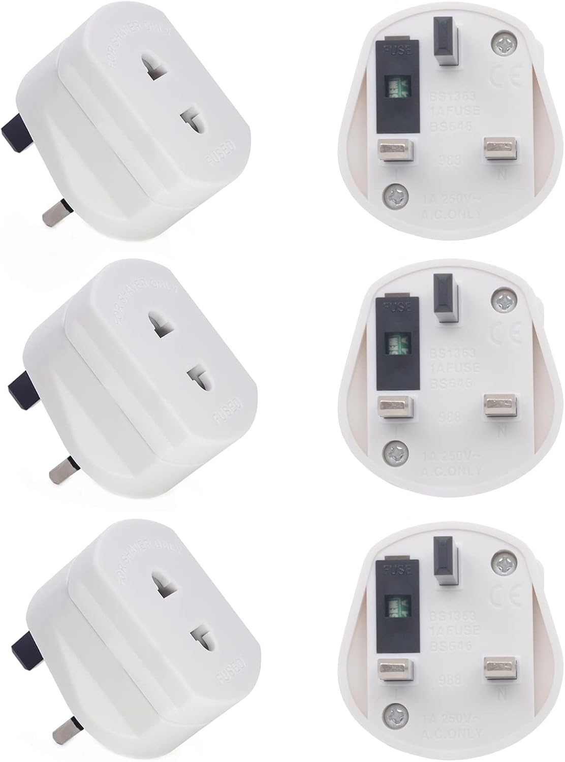 EU/US to UK Plug Travel Adapter, [3 Pcs] EU 2 Pin to 3 Pin Adaptor Plug