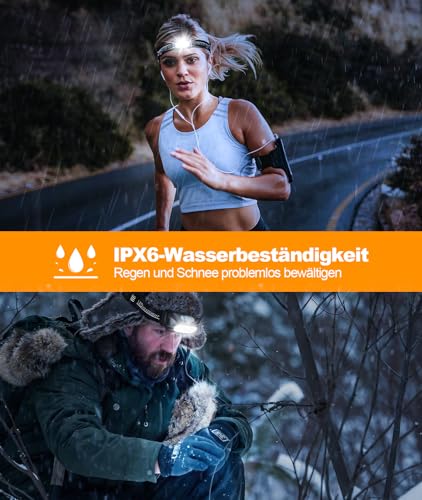 Glangeh Stirnlampe LED Wiederaufladbar, Stirnlampe mit Bewegungssensor & 5 Lichtmodi, IPX6 Wasserdicht, 1200 mAh Akku Kopflampe Stirnlampe für Joggen Laufen Campen Angeln Wandern Handwerker Kinder – Bild 6